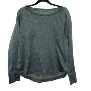 Champion Long Sleeve Shirt Curve Hem Crewneck Thumb Holes Thermal Green‎ M